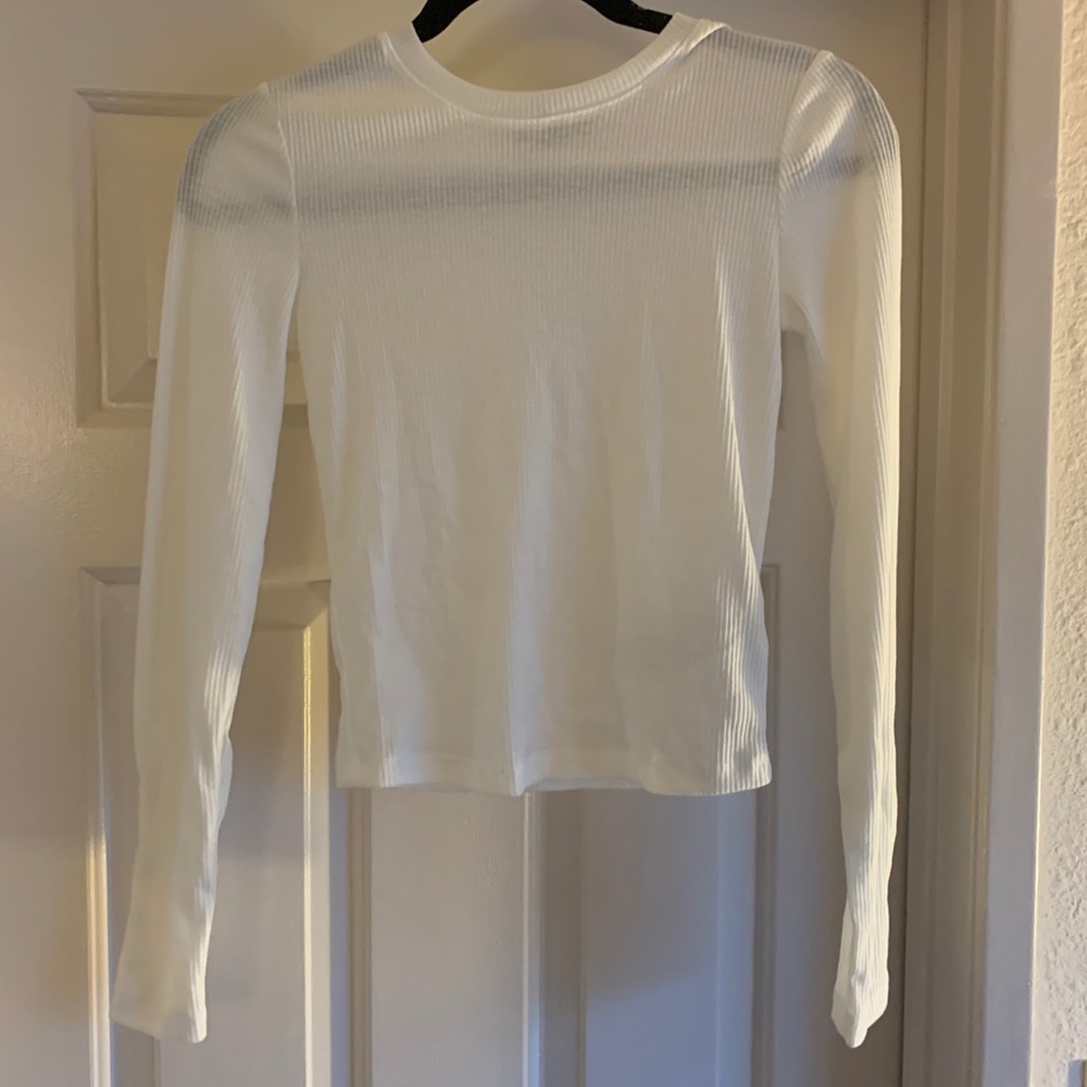 White Ribbed Knit Long Sleeve
